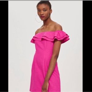 Topshop Hot Pink Off The Shoulder Mini Dress US 12